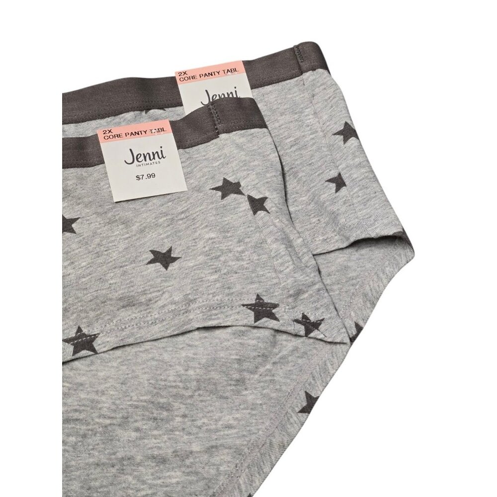 Jenni Set Of 2 Womens Plus 2XL Cotton Hipster Panties Underwear Gray Stars - Picture 3 of 8